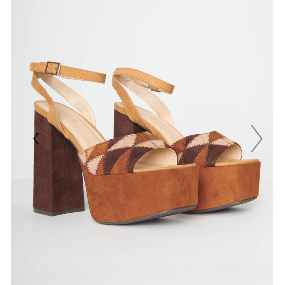 chelsea crew || Brown suede quilted peep toe platform heels (Size 8) - NWT
